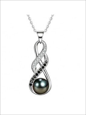 Tahitian Pearl Necklace 18K Gold Plated 925 Sterling Silver Infinity Pendant